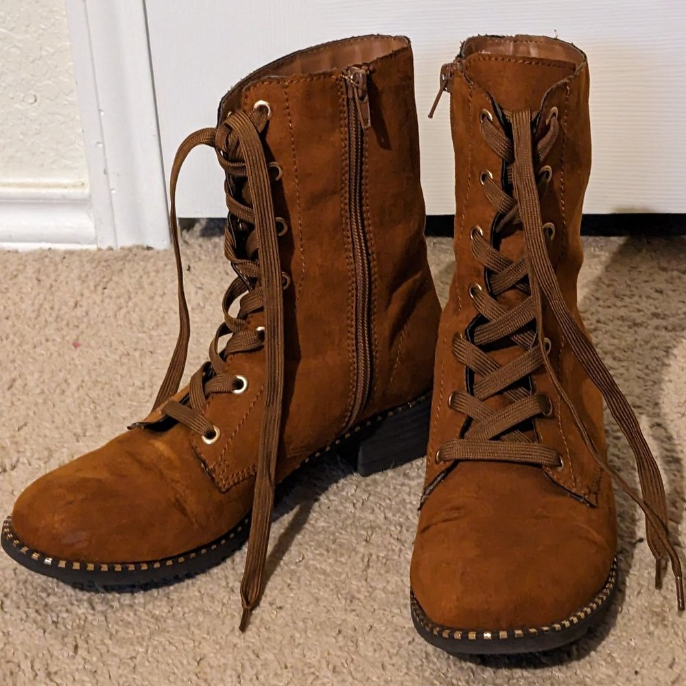 Vegan Suede Lace Up and Zip Boots